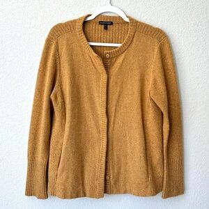 EILEEN FISHER Wool Angora Silk Blend Cardigan Yellow Mustard Snap Button Front M